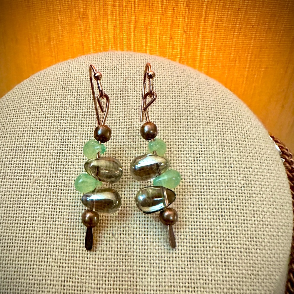 💝Handcrafted Copper & Glass Teardrop Earrings❣️